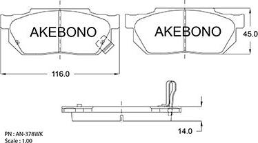 Akebono AN-378WK - Гальмівні колодки, дискові гальма avtolavka.club