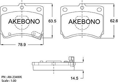 Akebono AN-234WKE - Гальмівні колодки, дискові гальма avtolavka.club