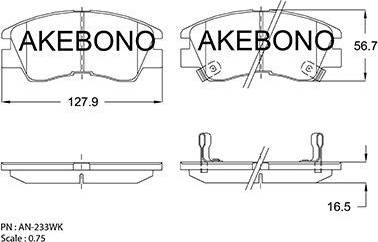 Akebono AN-233WK - Гальмівні колодки, дискові гальма avtolavka.club