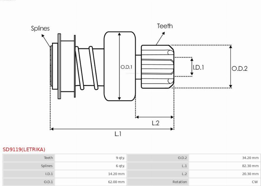 AS-PL SD9119(LETRIKA) - Провідна шестерня, стартер avtolavka.club
