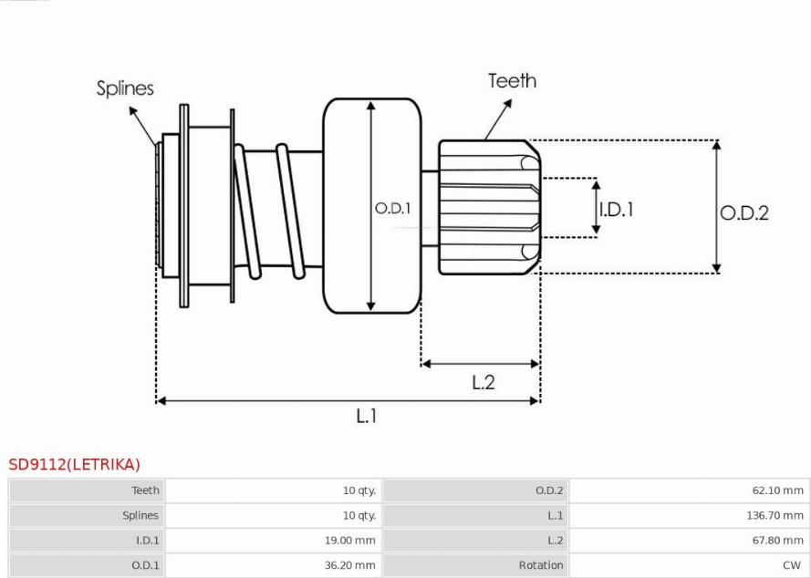 AS-PL SD9112(LETRIKA) - Провідна шестерня, стартер avtolavka.club