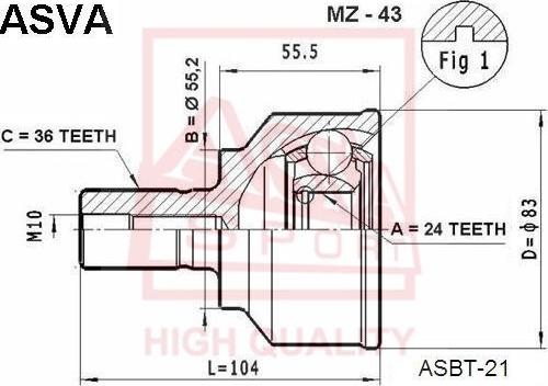 ASVA MZ-43 - Шарнірний комплект, ШРУС, приводний вал avtolavka.club