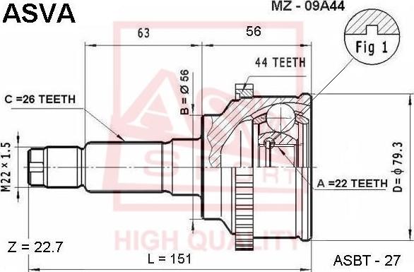 ASVA MZ-09A44 - Шарнірний комплект, ШРУС, приводний вал avtolavka.club