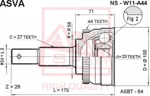 ASVA NS-W11A44 - Шарнірний комплект, ШРУС, приводний вал avtolavka.club