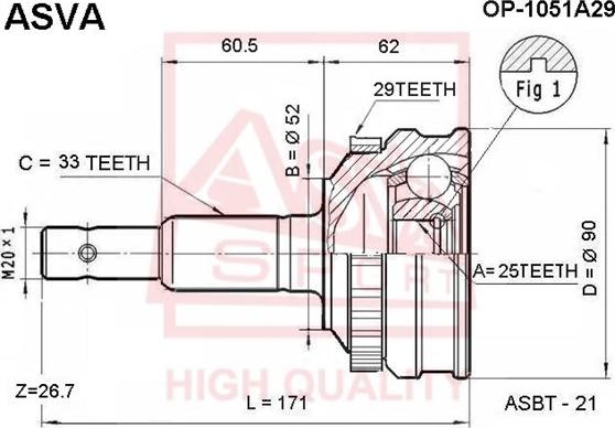 ASVA OP-1051A29 - Шарнірний комплект, ШРУС, приводний вал avtolavka.club