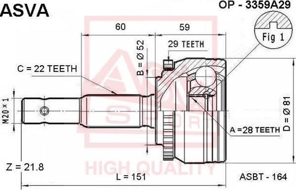 ASVA OP-3359A29 - Шарнірний комплект, ШРУС, приводний вал avtolavka.club