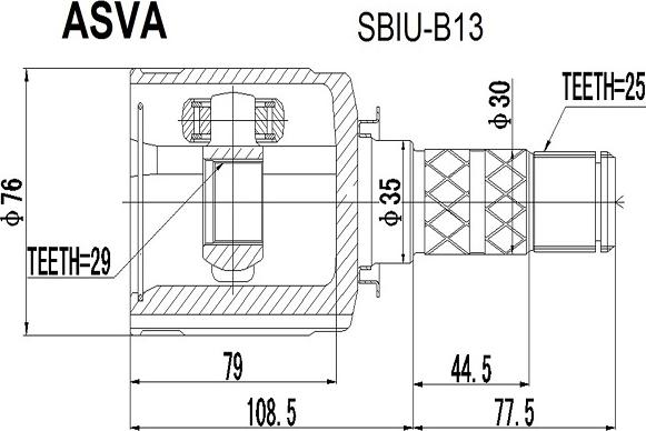 ASVA SBIU-B13 - Шарнірний комплект, ШРУС, приводний вал avtolavka.club