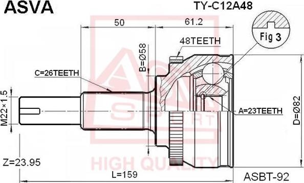 ASVA TY-C12A48 - Шарнірний комплект, ШРУС, приводний вал avtolavka.club