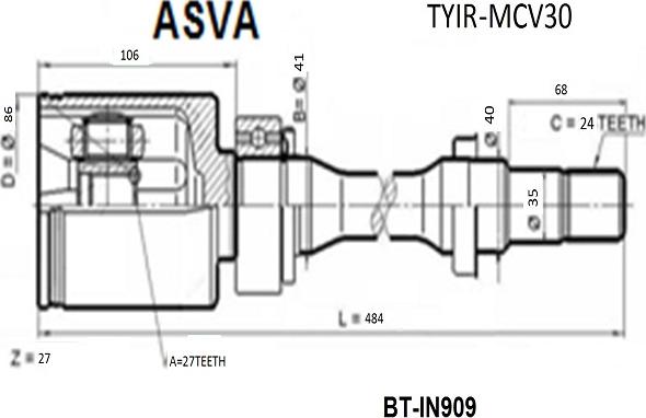 ASVA TYIR-MCV30 - Шарнірний комплект, ШРУС, приводний вал avtolavka.club