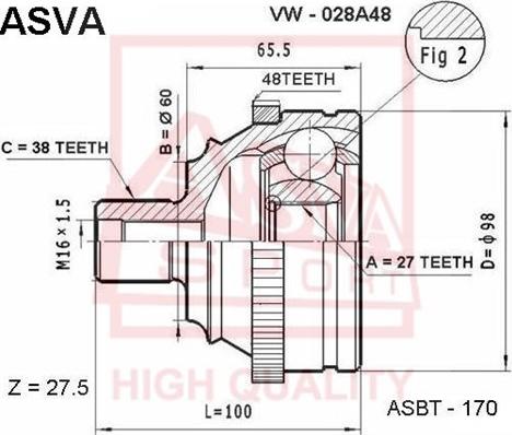 ASVA VW-028A48 - Шарнірний комплект, ШРУС, приводний вал avtolavka.club