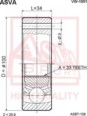 ASVA VW-1001 - Шарнірний комплект, ШРУС, приводний вал avtolavka.club