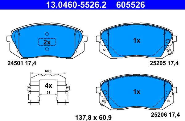 ATE 13.0460-5526.2 - Гальмівні колодки, дискові гальма avtolavka.club