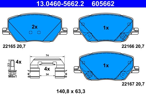 ATE 13.0460-5662.2 - Гальмівні колодки, дискові гальма avtolavka.club