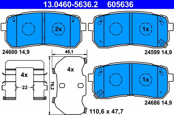 ATE 13.0460-5636.2 - Гальмівні колодки, дискові гальма avtolavka.club