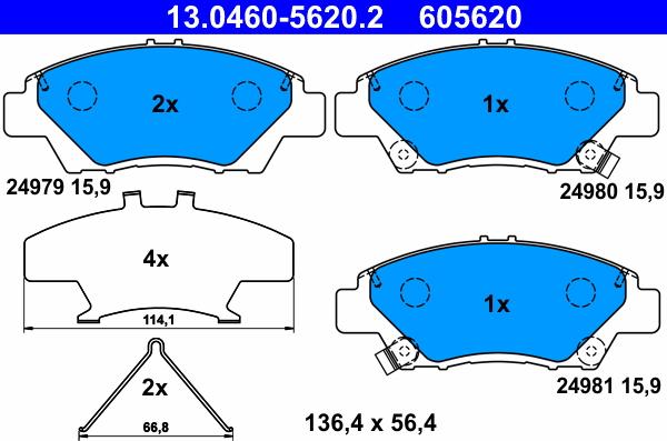 ATE 13.0460-5620.2 - Гальмівні колодки, дискові гальма avtolavka.club