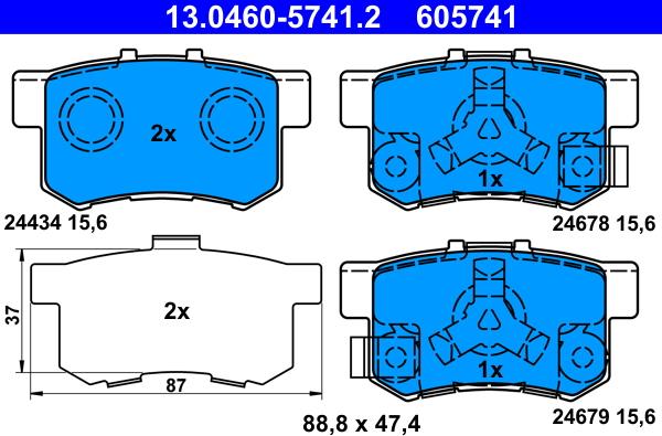 ATE 13.0460-5741.2 - Гальмівні колодки, дискові гальма avtolavka.club