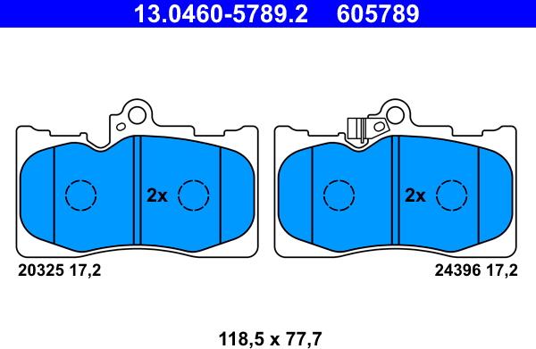 ATE 13.0460-5789.2 - Гальмівні колодки, дискові гальма avtolavka.club