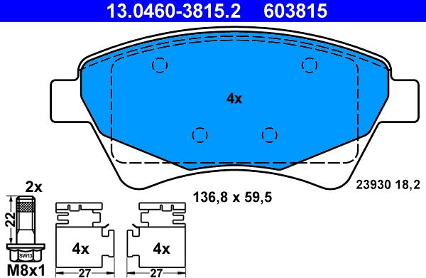 ATE 13.0460-3815.2 - Гальмівні колодки, дискові гальма avtolavka.club