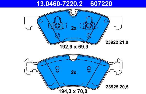 ATE 13.0460-7220.2 - Гальмівні колодки, дискові гальма avtolavka.club