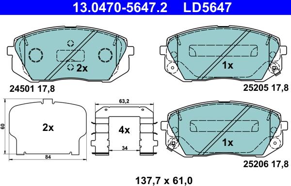 ATE 13.0470-5647.2 - Гальмівні колодки, дискові гальма avtolavka.club