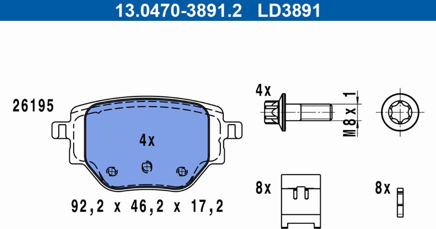 ATE 13.0470-3891.2 - Гальмівні колодки, дискові гальма avtolavka.club