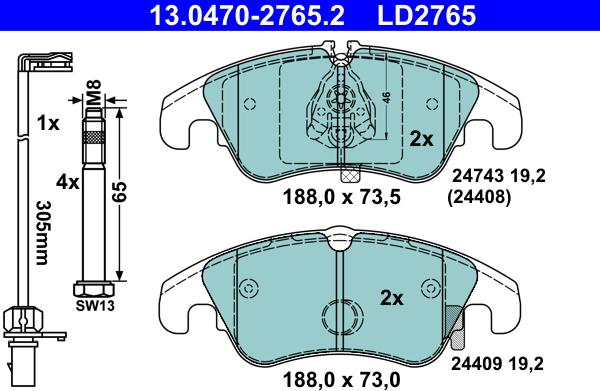 ATE 13.0470-2765.2 - Гальмівні колодки, дискові гальма avtolavka.club