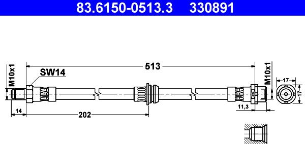 ATE 83.6150-0513.3 - Гальмівний шланг avtolavka.club