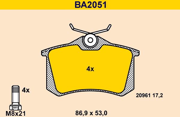 Barum BA2051 - Гальмівні колодки, дискові гальма avtolavka.club