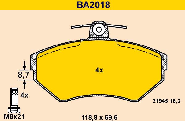 Barum BA2018 - Гальмівні колодки, дискові гальма avtolavka.club