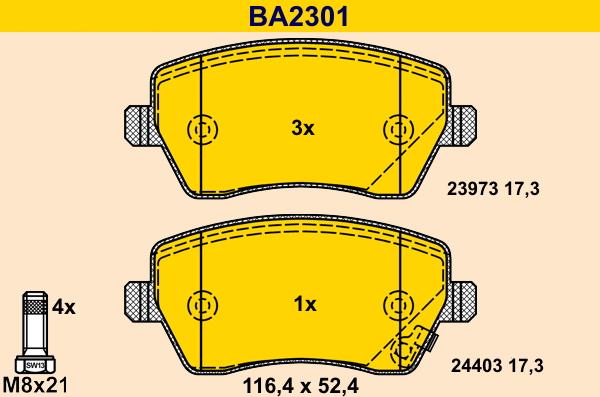 Barum BA2301 - Гальмівні колодки, дискові гальма avtolavka.club