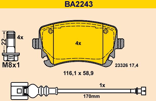 Barum BA2243 - Гальмівні колодки, дискові гальма avtolavka.club