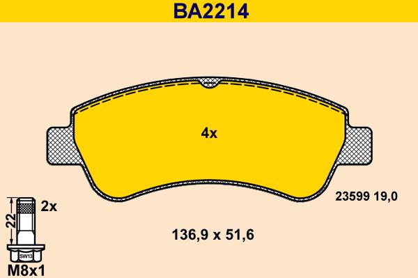 Barum BA2214 - Гальмівні колодки, дискові гальма avtolavka.club