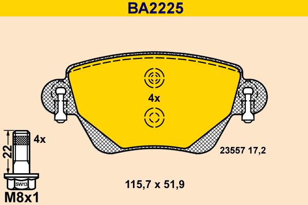 Barum BA2225 - Гальмівні колодки, дискові гальма avtolavka.club