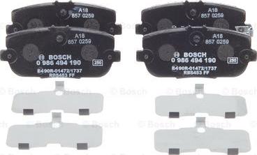 BOSCH 0 986 494 190 - Гальмівні колодки, дискові гальма avtolavka.club