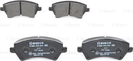 BOSCH 0 986 495 243 - Гальмівні колодки, дискові гальма avtolavka.club