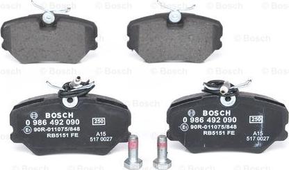 BOSCH 0 986 492 090 - Гальмівні колодки, дискові гальма avtolavka.club