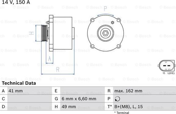 BOSCH 0 986 041 750 - Генератор avtolavka.club