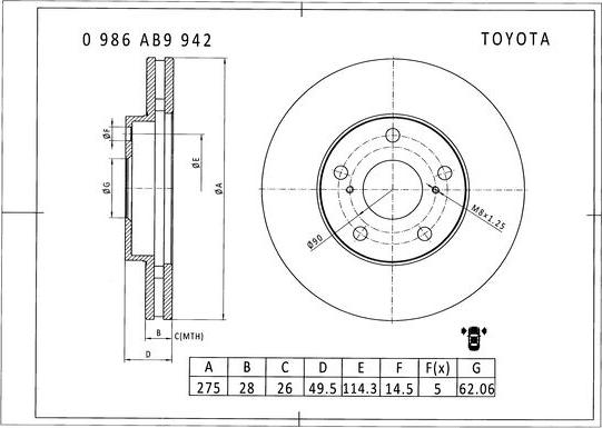 BOSCH 0 986 AB9 942 - Гальмівний диск avtolavka.club