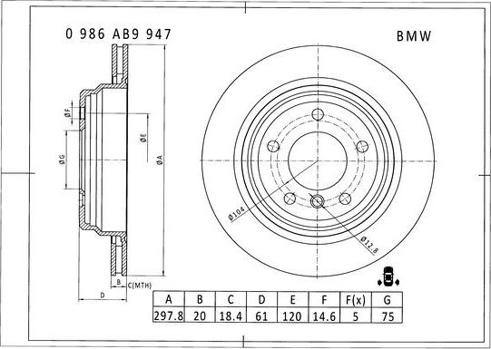 BOSCH 0 986 AB9 947 - Гальмівний диск avtolavka.club