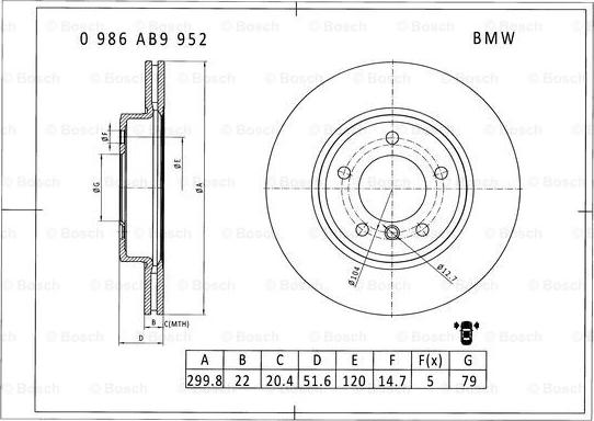 BOSCH 0 986 AB9 952 - Гальмівний диск avtolavka.club