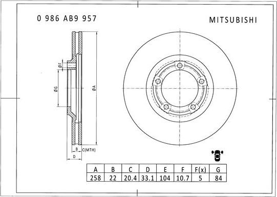 BOSCH 0 986 AB9 957 - Гальмівний диск avtolavka.club