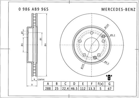 BOSCH 0 986 AB9 965 - Гальмівний диск avtolavka.club