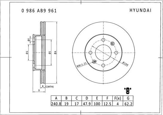 BOSCH 0 986 AB9 961 - Гальмівний диск avtolavka.club