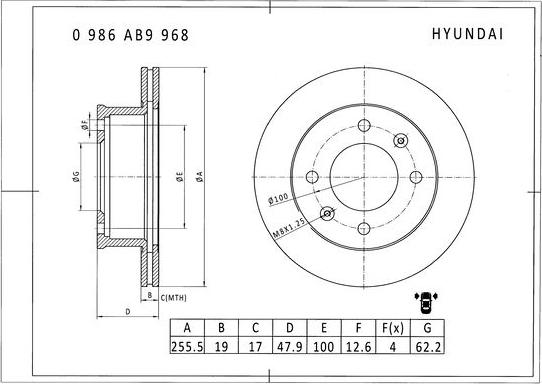 BOSCH 0 986 AB9 968 - Гальмівний диск avtolavka.club