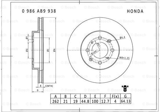 BOSCH 0 986 AB9 938 - Гальмівний диск avtolavka.club