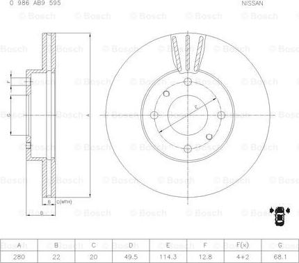 BOSCH 0 986 AB9 595 - Гальмівний диск avtolavka.club