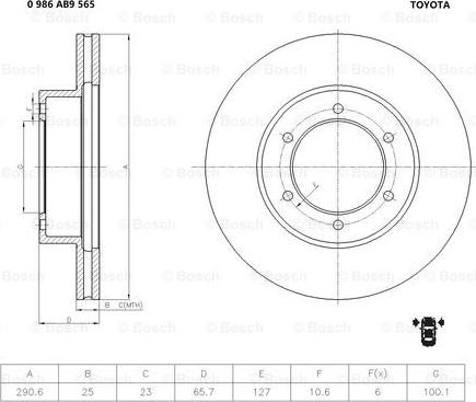 BOSCH 0 986 AB9 565 - Гальмівний диск avtolavka.club