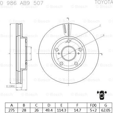 BOSCH 0 986 AB9 507 - Гальмівний диск avtolavka.club