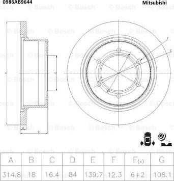 BOSCH 0 986 AB9 644 - Гальмівний диск avtolavka.club