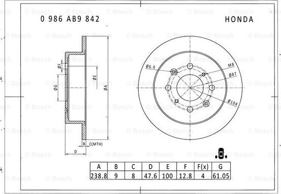 BOSCH 0 986 AB9 842 - Гальмівний диск avtolavka.club